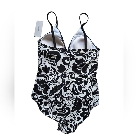 NWT Speedo Plus Floral Black&White Womens One Piece Swimsuit ~Size 16 - Picture 6 of 6